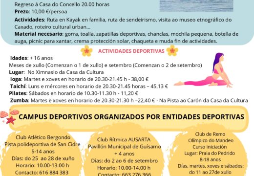 Bergondo oferta 849 prazas nas súas actividades e campamentos de verán, máis do triplo que o ano pasado